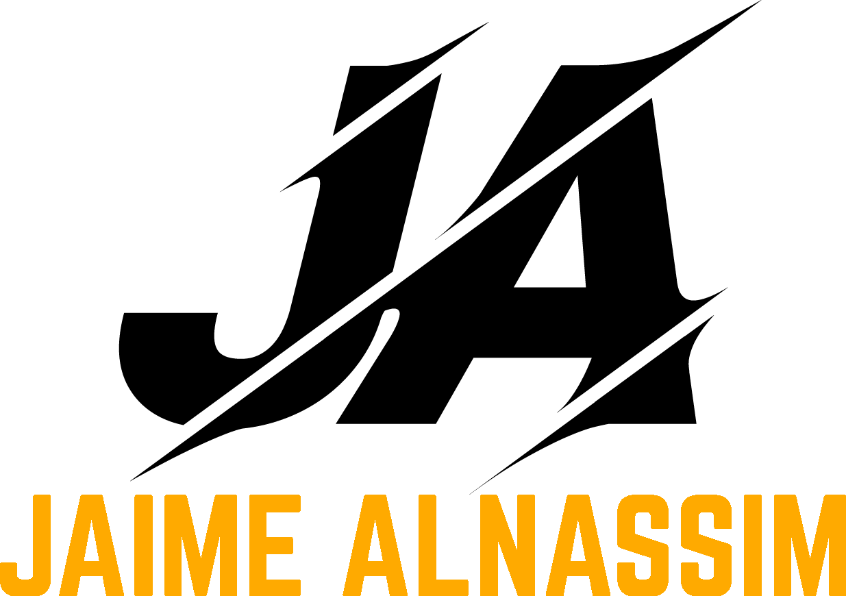 The image features the text "JAIME ALNASSIM" written in bold, uppercase letters. The text is colored in a bright yellow hue against a solid black background.